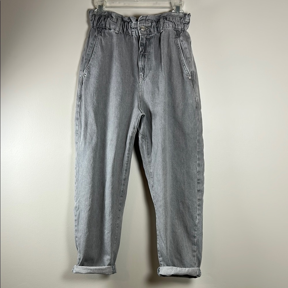 Zara High-Rise Paperbag Waist Jeans - Light Gray
